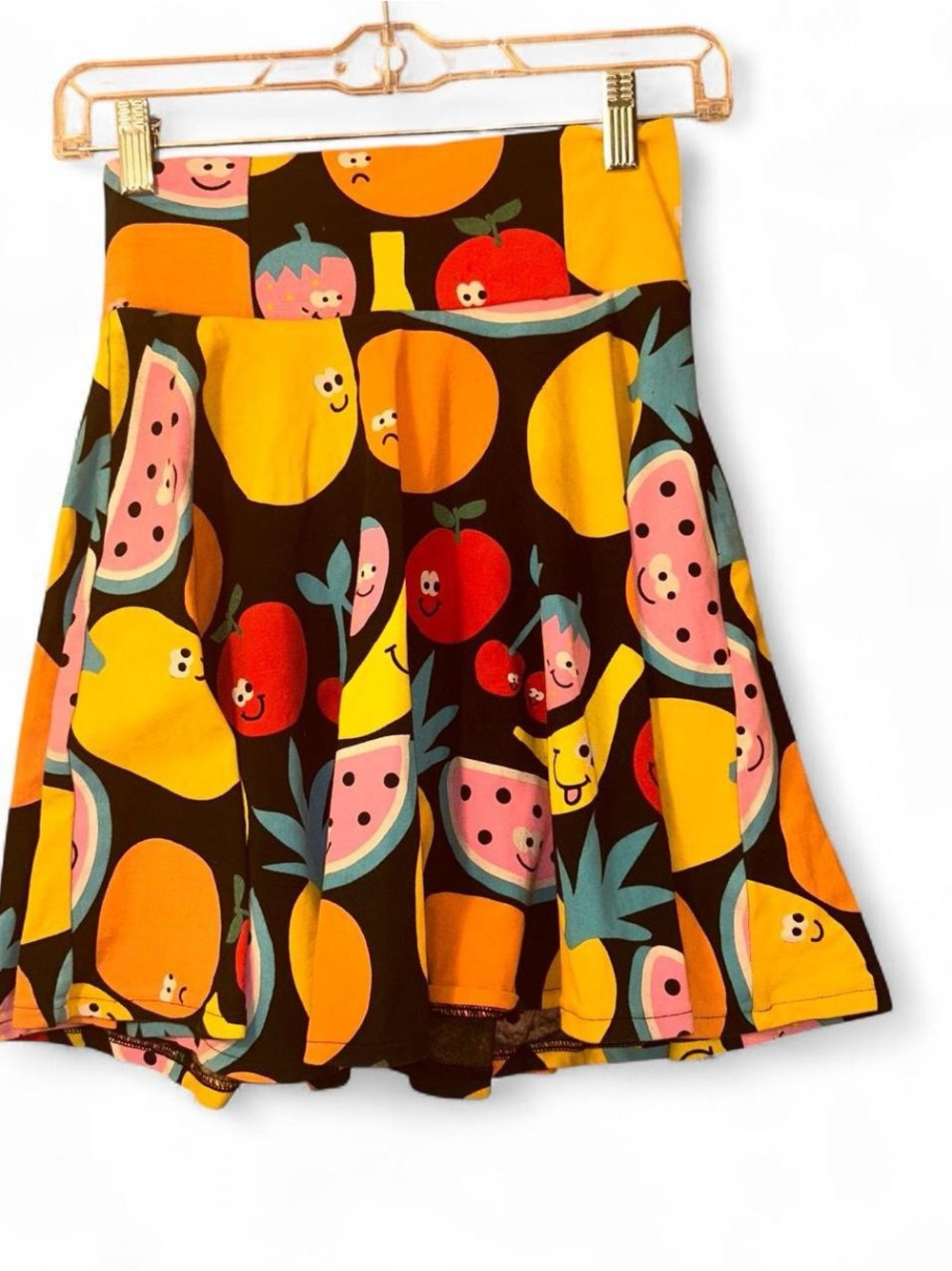 Nasty Gal x lazy oaf Black Fruit-Print Skater Skirt with Yellow & Pink Accents